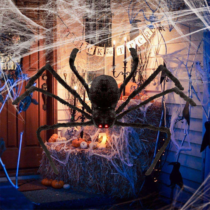The Holiday Aisle Halloween Spider Decorations Giant Spider Outdoor Halloween Decorations Black Soft Hairy Scary Spider Realistic Large Spider Props For Home Yard Party Creepy Halloween Decor 59.05 IN...
